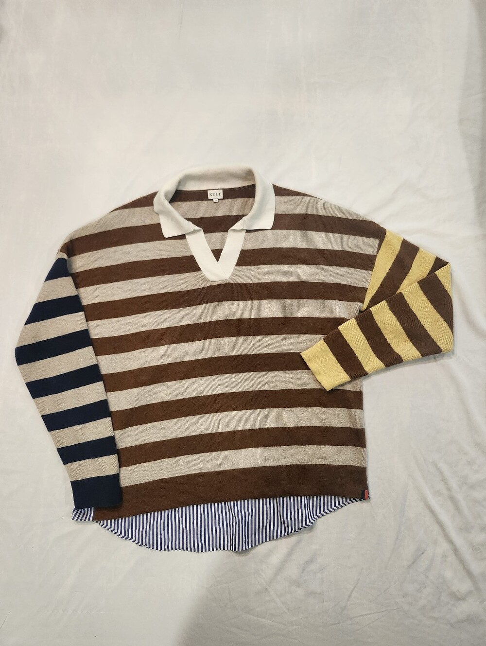 KULE The Joey Sweater-Multi Latte Striped Rugby